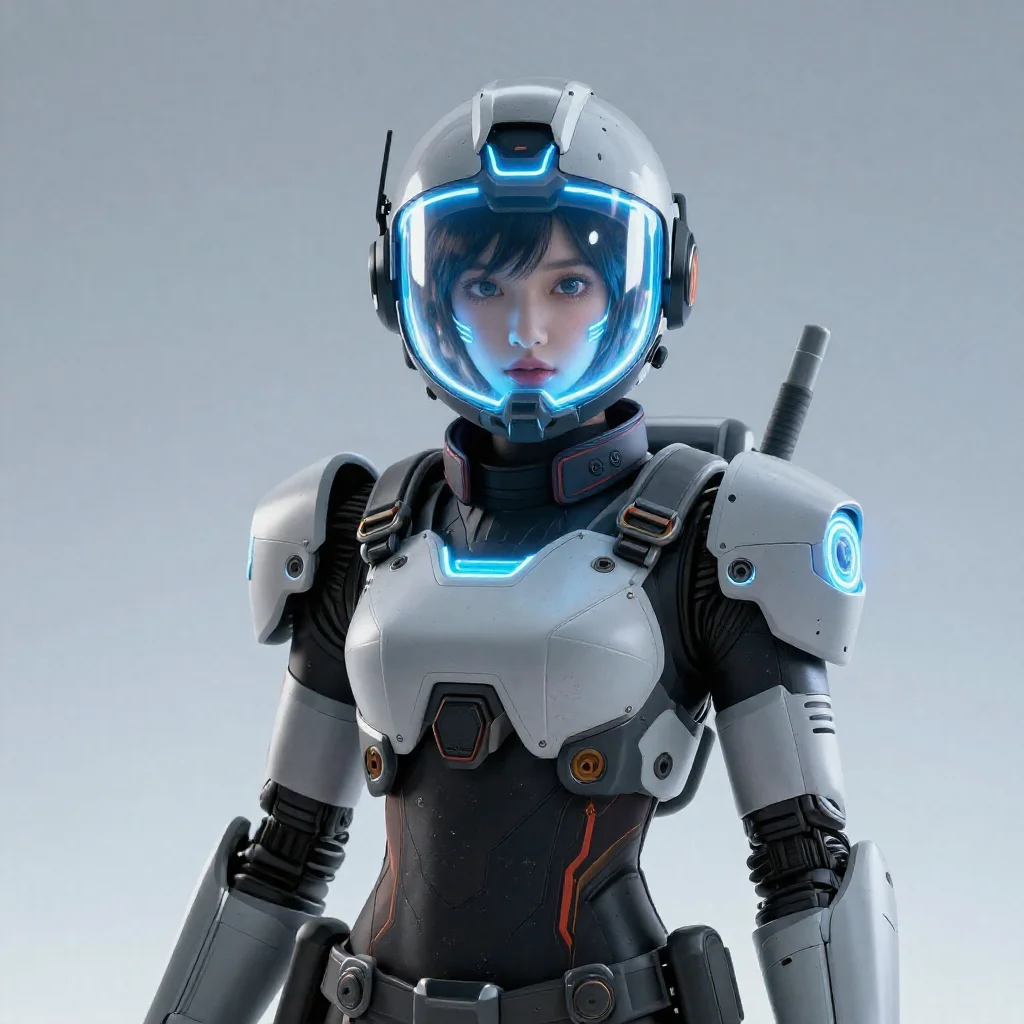 Mecha pilot girl with a glowing neon visor