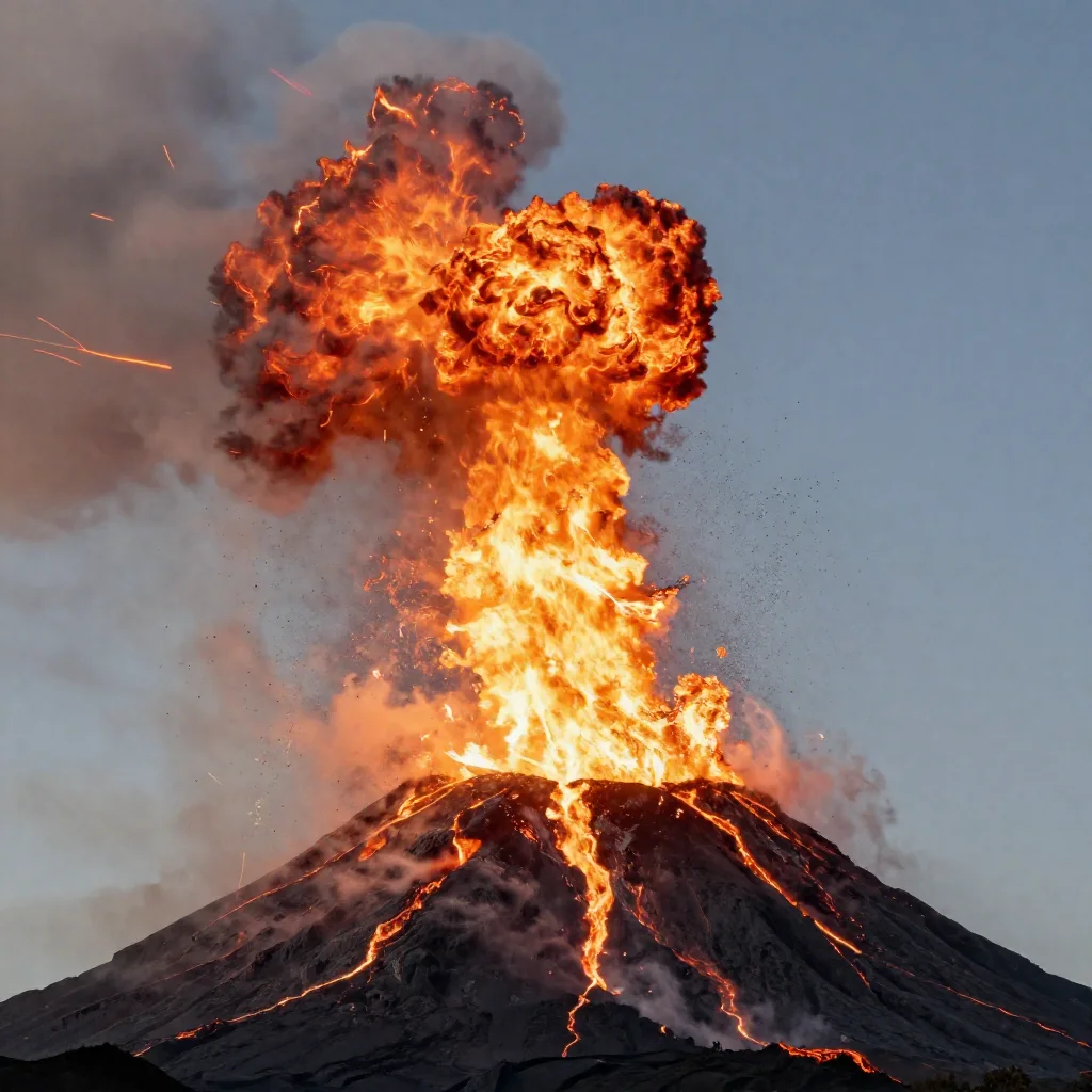 Phoenix rising from a volcanic eruption